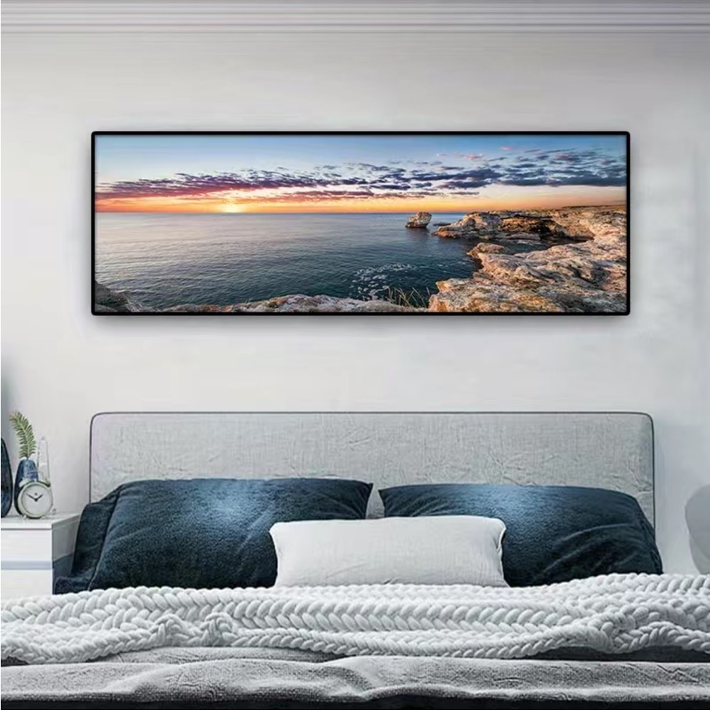 PREMIUM Panorama Canvas Print Wall Art Rocky Sea Sunset 19.7" x 59" - Picture 4 of 7